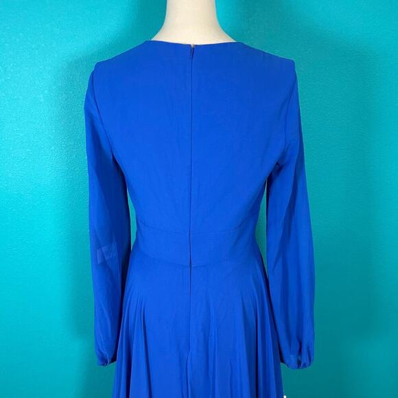 NWT Leena For Mac duggal 55682 Dress Blue Plunged Bishop Sleeve Long Gown Size 6 - Picture 6 of 8